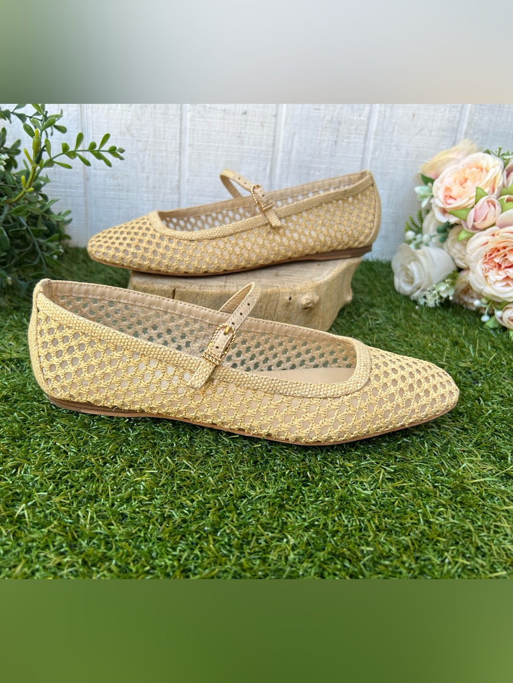 DOLCE VITA Reyes Woven Mary Jane Flats in Tan Light Natural woven raffia Sz 7 - Picture 2 of 16